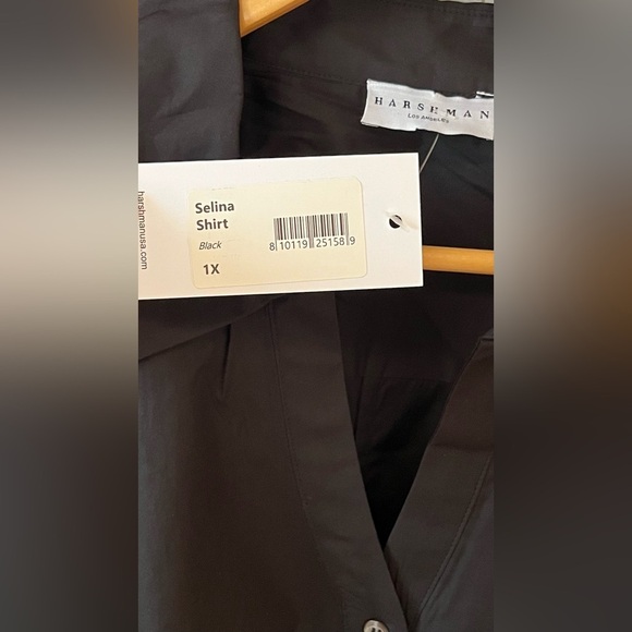 Harshman Women's Size 1X Selina Ruffle-Trim Button Front Cotton Shirt Black - Picture 7 of 11